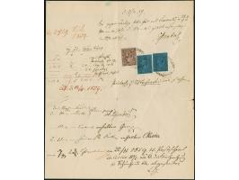 2 Ngr. auf blau, 2 voll- bis breitrandige Einzelstücke, zusammen mit leicht berührter 1 Ngr. auf mattgraurot, mit 2 Abschläge