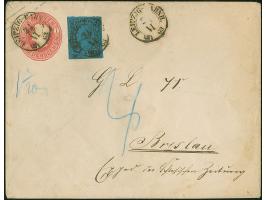 2 Ngr. auf blau, oben gerissen statt geschnitten und hier rechts etwas berührt, sonst voll- bis breitrandig, als Zufrankatur 