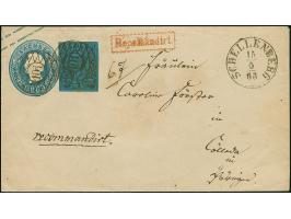 2 Ngr. auf blau, voll- bis breitrandig, als Zufrankatur auf Ganzsachenumschlag 2 Ngr. blau, mit Nr. "101" und sauber nebenges