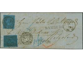 ½ Ngr. auf grau und zwei Einzelwerte 2 Ngr. auf blau, teils berührt, meist voll- bis breitrandig, mit Nr. "2" und nebengesetz