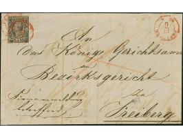 ½ Ngr. auf grau, teils berührt, mit doppelt auf- und zusätzlich sauber nebengesetztem roten Doppelkreisstempel "FREIBERG 13/I