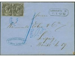 ½ Ngr. auf grau, waagerechtes Paar, voll- bis breitrandig, mit klar aufgesetzter Nr. "89" und nebengesetztem Rahmenstempel "S