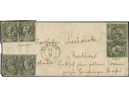 ½ Ngr. auf grau, 3 waagerechte Paare, teils berührt, mit Nr. "1" und sauber nebengesetztem Doppelkreisstempel "DRESDEN 24/IV 