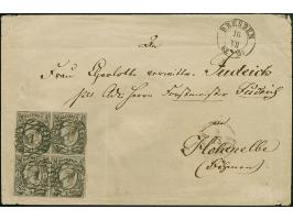 ½ Ngr. auf grau im Viererblock, noch voll- bis breitrandig (eventuell winzig berührt), mit Nr. "1" und sauber nebengesetztem 