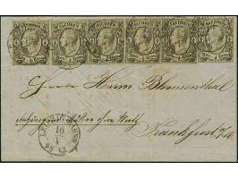 ½ Ngr. auf grau, 6 Einzelwerte, soweit sichtbar alle voll- bis breitrandig, mit auf- und nebengesetztem Doppelkreisstempel "L