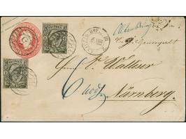 ½ Ngr. auf grau, 2 Einzelwerte (eine oben etwas berührt) als Zufrankatur auf Ganzsachenumschlag 1 Ngr. rosa, mit Nr. "5" (gro