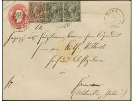 ½ Ngr. auf grau, waagerechtes Paar und 1 Ngr. auf mattgraurot, letztere links unten berührt, sonst alle voll- bis breitrandig