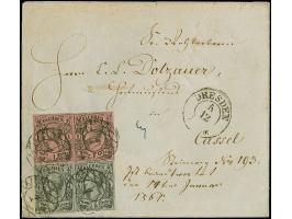 ½ Ngr. auf grau und 1 Ngr. auf mattgraurot, je 2 Einzelwerte, alle voll- bis breitrandig, mit Nr. "1" und nebengesetztem Dopp