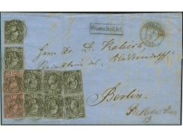 ½ Ngr. auf grau, 8 Einzelwerte, zusammen mit 2 Einzelwerten 1 Ngr. auf mattgraurot, meist voll- bis breitrandig, mit Nr. "1" 