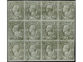 ½ Ngr. auf grau, Type I, waagerechter 12-Block, voll- bis breitrandig, ungebraucht mit nicht originalem Gummi, einmal zwische