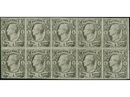 ½ Ngr. auf grau, Type I, kompletter Schalterbogen von 10 Marken, die beiden linken Werte etwas berührt, sonst, voll- bis brei