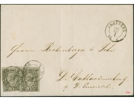 ½ Ngr. auf grau, Type I, breitrandige rechte obere Bogenecke und voll- bis breitrandiges Oberrandstück, mit sauber auf- und n