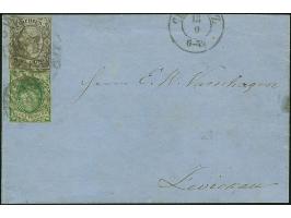 ½ Ngr. auf grau, Type I, und 1851/63,3 Pfg. grün, beide gering berührt, sonst vollrandig, mit Nr. "8" und nebengesetztem Dopp