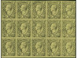 3 Ngr. auf gelb, waagerechter 15er-Block, dabei die linken 6 Werte mit Schmitz Druck, ungummiert, mit Annullierungsstrichen. 