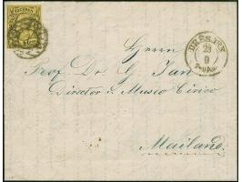 3 Ngr. auf gelb, voll- bis breitrandig, mit Nr. "2" und sauber nebengesetztem Doppelkreisstempel "DRESDEN 23 9" (1856) auf ko