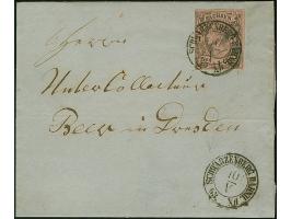 1 Ngr. auf mattgraurot, voll- bis breitrandig, mit sauber auf- und nebengesetztem Doppelkreisstempel "SCHWARZENBERG BAHNH. 10