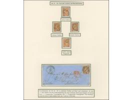 5 Ngr., Farbstudie auf 4 Ausstellungsseiten mit 15 gebrauchten Einzelwerten, gebrauchtem Paar, ungebrauchtem Viererblock und 