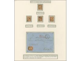 5 Ngr., Farbstudie auf 4 Ausstellungsseiten mit 15 gebrauchten Einzelwerten, gebrauchtem Paar, ungebrauchtem Viererblock und 