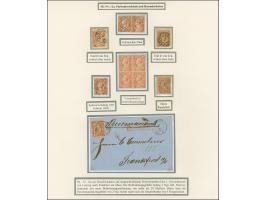 5 Ngr., Farbstudie auf 4 Ausstellungsseiten mit 15 gebrauchten Einzelwerten, gebrauchtem Paar, ungebrauchtem Viererblock und 