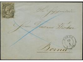 ½ Ngr. auf grau, Type II, teils leicht berührt, mit Nr."16" und nebengesetztem Doppelkreisstempel "BORNA 19/1 63" auf kleinem