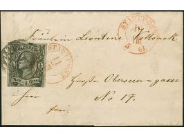 ½ Ngr. auf grau, Type II, unten berührt, sonst breit-bis überrandig mit Doppelentwertung durch Nr."1" und rotem Doppelkreisst