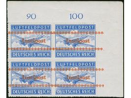 Kreta durchstochen im 4er-Block aus der rechten oberen Bogenecke, 3 Werte postfrisch mit stellenweise geringfügig verlaufenem