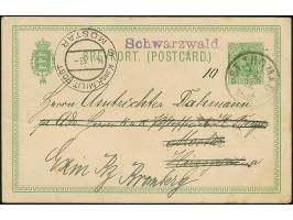 “Schwarzwald” violetter L1 klar auf Ganzsachenkarte 5 BIT mit Stempel “ST. THOMAS 24,12,1912” mit viel Text nach Mostar mit v