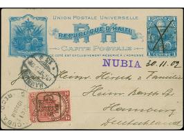 “NUBIA” violetter L1 mit handschriftlichem Datum “30.11.02” auf Handstempel-Aufdruck-Ganzsachenkarte 1 C. mit Zufrankatur Aus