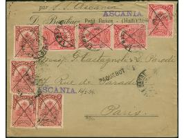 “ASCANIA” violetter L1 mit handschriftlichem Datum 16/2.04" auf Vordruckbrief mit je vier Einzelmarken 2 C. und 8 C. karmin j