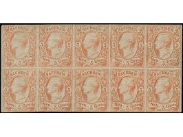5 Ngr. ziegelrot (backsteinrote Nuance aus einer frühen Auflage), kompletter Schalterbogen von 10 Marken, berührt bis breitra