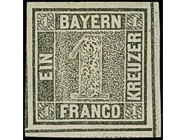 1 Kreuzer schwarz, Platte 1, farbfrisch und allseits breitrandig, unten mit Teil der doppelten Trennungslinie, ungebraucht mi