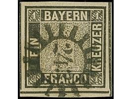 1 Kreuzer schwarz, Platte 1, farbfrisch und allseits breitrandig, unten mit kleinem Teil der doppelten Trennungslinie, sauber