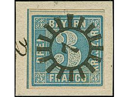 3 Kreuzer blau mit rotem Versuchsgummi von Altötting, farbfrisch und voll- bis meist breitrandig, mit glasklar aufgesetztem g