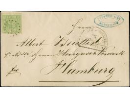 9 Kreuzer bläulichgrün, Type I, farbfrisch und allseits breitrandig, mit leicht aufgesetztem gMR “406” und nebengesetztem Bah