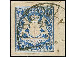 7 Kreuzer preußischblau, farbfrisch und voll- bis meist breitrandig, mit sauberem Halbkreisstempel "FRIEDEBERG 25/6" auf Brie