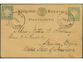 1876, 5 Pfennig bläulichgrün, farbfrisch und einwandfrei, mit EKr. "MÜNCHEN 8 AUG." (1878) als Zufrankatur auf Ganzsachenkart