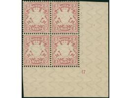 1890, unverausgabte 2 Mark mittelbräunlichlila, rechter unterer Eckrand-4er-Block mit Pl.-Nr. "17", postfrisch. Einwandfrei. 