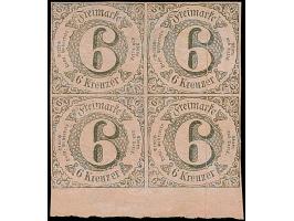 6 Kreuzer auf rosa im 4er-Block, dabei ein Wert in Type B, farbfrisch und voll- bis breitrandig geschnitten, unten mit ca. 7 