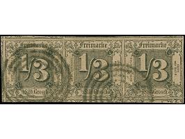 ⅓ Silbergroschen auf hellbraunocker, waagerechter 3er-Streifen, rechts breit- sonst allseits überrandig, mit Teilen von 9 Nac