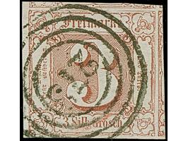 3 Silbergroschen bräunlichrot, farbfrisch und allseits überrandig, mit Teilen von 4 Nachbarmarken und schmalem Bogenrand link