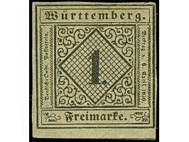 1 Kreuzer auf mittelgraugelbem Seidenpapier, farbfrisch und voll-bis überrandig, unten mit Teil der Nachbarmarke, ungebraucht