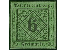 6 Kreuzer auf grünem Seidenpapier, schöne tiefe, frische Farbe und allseits vollrandig, ungebraucht mit Originalgummi. Äußers