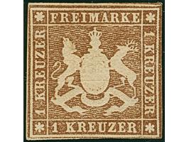 1857, Wappenausgabe mit Seidenfaden, 1 Kreuzer braun, sehr schön farbfrisch und für diese Ausgabe gut geschnitten (Randlinien