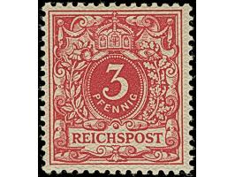 1890, Krone/Adler 3 Pfg. als Netzaufdruckprobe, alle sechs verschiedenen Farben, dazu 3 Pfg. graubraun mit Prägeunterdruck im