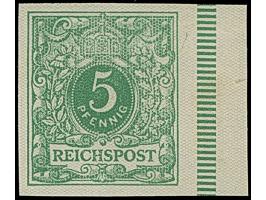 1890, Krone/Adler 3-10 Pfg. als ungezähnte Probedrucke mit wabenförmigen Einprägungen kpl., ungummiert wie verausgabt, in ein