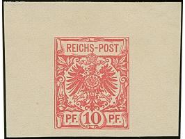 1890, Krone/Adler 10 Pfg. lebhaftrosarot als ungezähntes Essay mit Inschrift “REICHS-POST” in Grotesk als Einzelabzug im besc