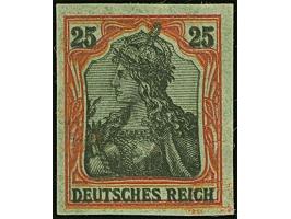 1902, Germania 25 Pfg. als ungezähnter Probedruck in dunkelorange/braunschwarz auf hellgrünem Papier ohne Gummierung, kleine 
