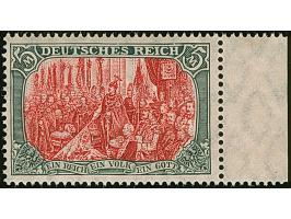 1902/12, Friedesdruck 5 M. grünschwarz/dunkelkarmin (Mittelstück gelblichrot quarzend), Randstück, postfrisch, in tadelloser 