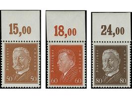 1928, Reichspräsidenten 3-80 Pfg. kpl. mit Plattendruck-Oberrand, postfrisch, in tadelloser Erhaltung. Ein dekorativer Oberra