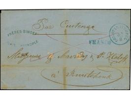 1863, Folded envelope cancelled CONSTANTINOPLE 31/8 in blue (Tchilinghirian fig. 387) and FRANCO alongside, endorsed 'via Kus